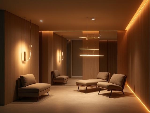 Elegant innendørs belysning med indirekte lys og moderne design.